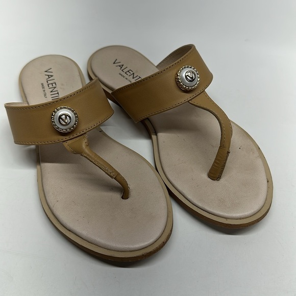 Valentino Atena Thong Sandals Shoes Open Toe Sandal Leather Pearl Tan Brown 6 - Picture 1 of 7